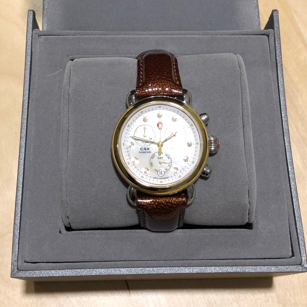 Michele Two Tone Watch with leather strap